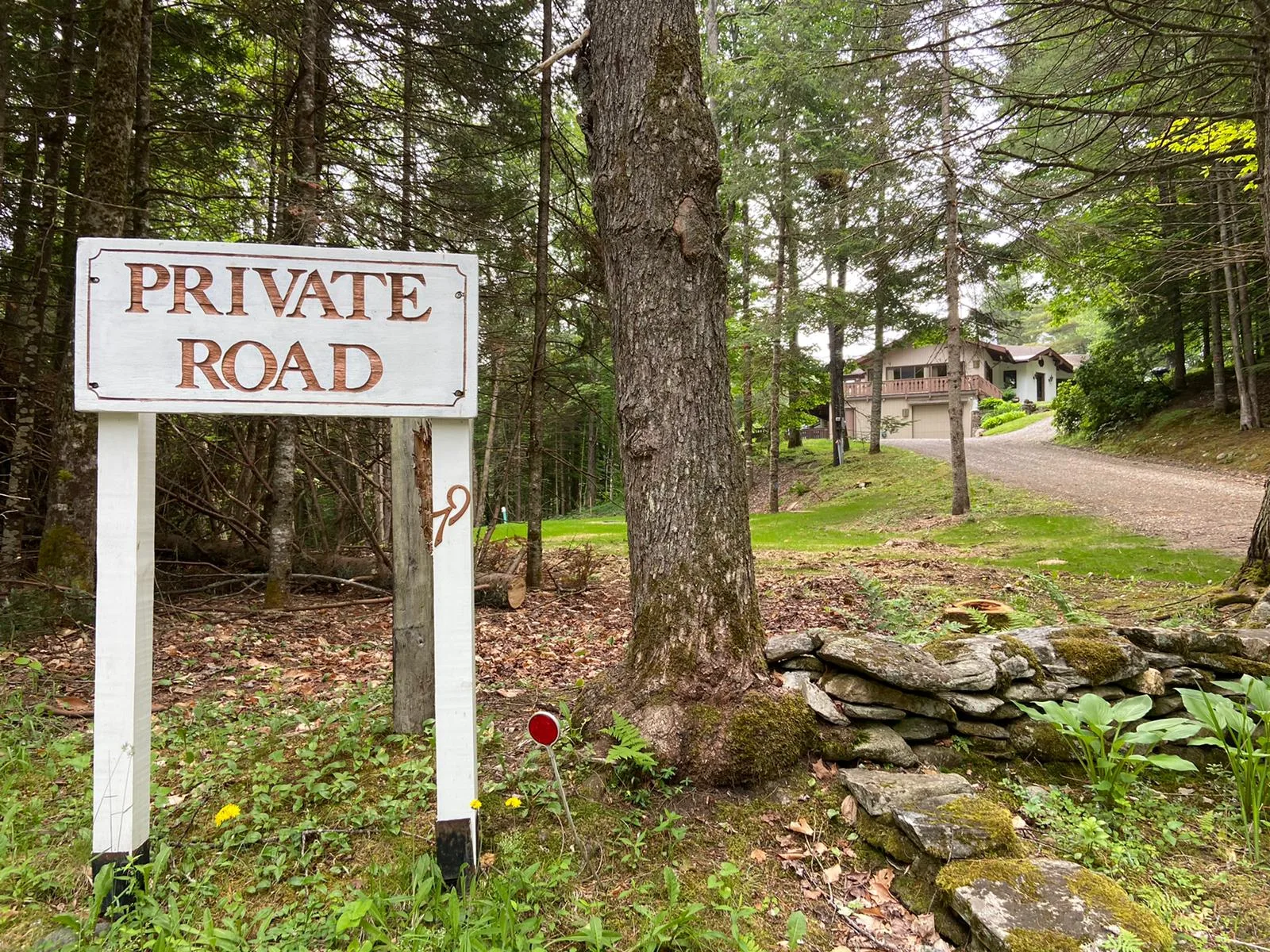 The Private Road sign at the foot of the drive